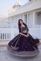 Designer Full-Stitched Lehenga with Sequins Zari Work & Lace Border Dupatta