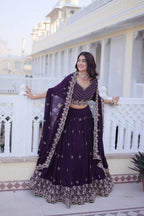 Designer Full-Stitched Lehenga with Sequins Zari Work & Lace Border Dupatta