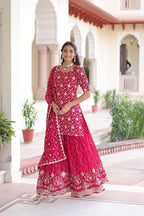 Designer 3-Piece Embroidered Kurti, Sharara & Dupatta Set