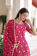 Designer 3-Piece Embroidered Kurti, Sharara & Dupatta Set
