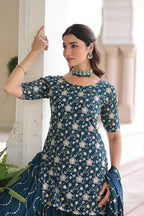Rich Faux Georgette Embroidered Kurtiâ€“Sharara Suit