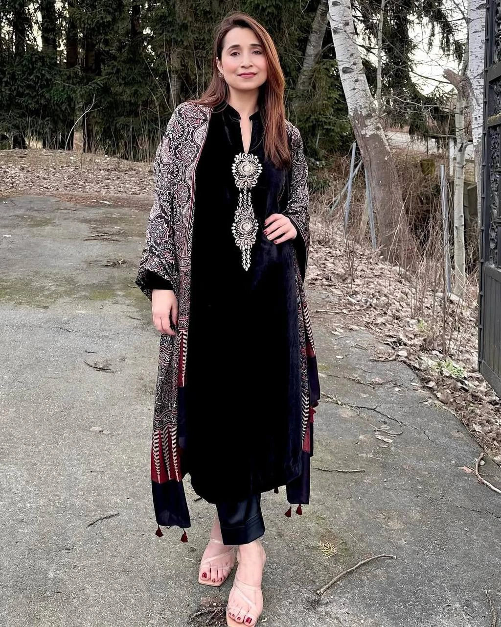 Designer Velvet Embroidery Top with Matching Pant