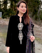 Designer Velvet Embroidery Top with Matching Pant