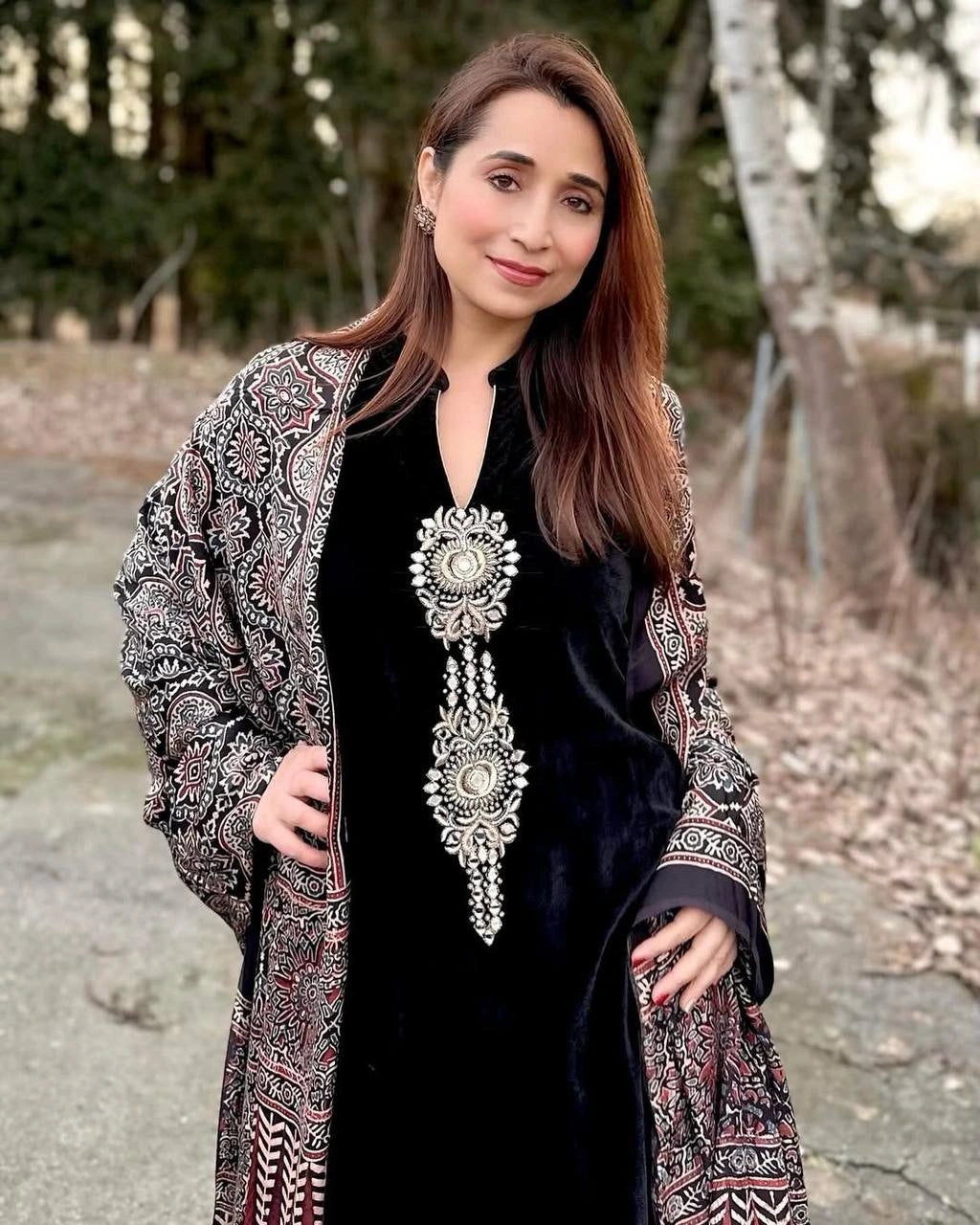 Designer Velvet Embroidery Top with Matching Pant