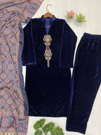 Designer Velvet Embroidery Top with Matching Pant