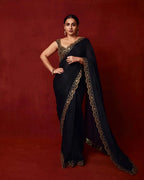 Designer Fancy Thread & Sequence Work Saree in Chinon Silk