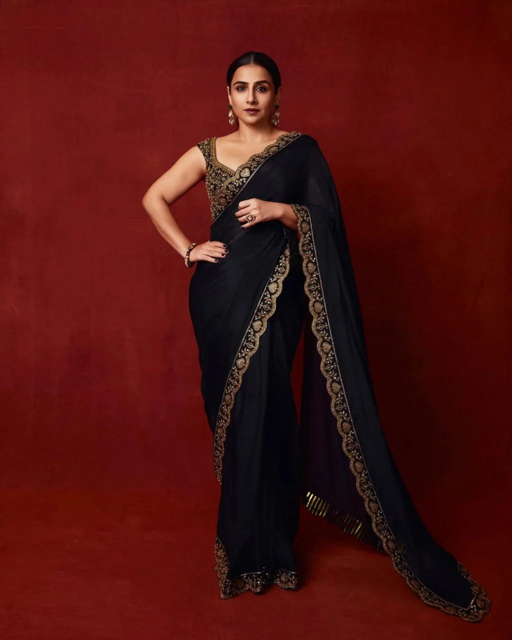 Designer Fancy Thread & Sequence Work Saree in Chinon Silk