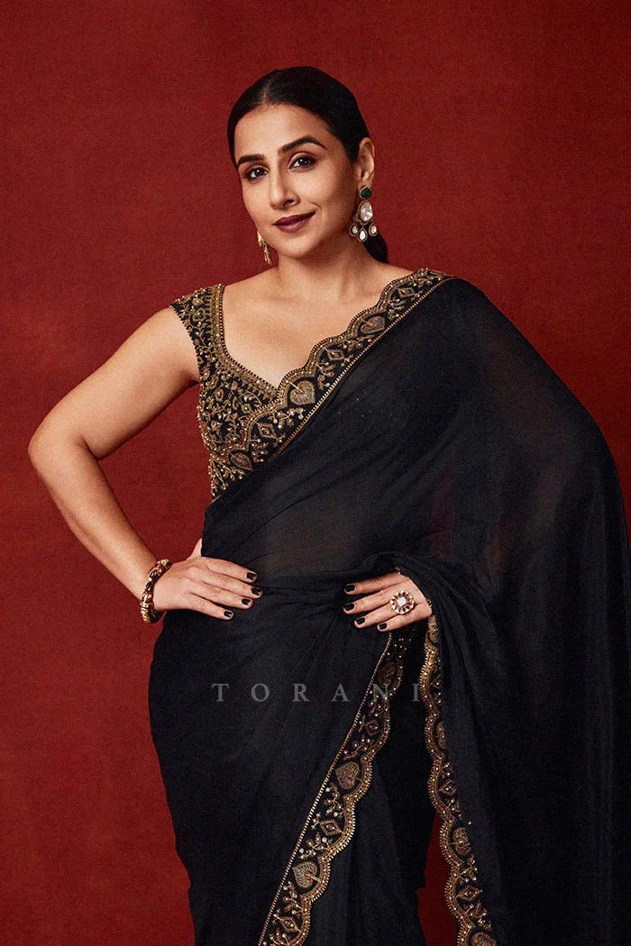 Designer Fancy Thread & Sequence Work Saree in Chinon Silk