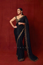 Designer Fancy Thread & Sequence Work Saree in Chinon Silk