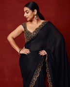 Designer Fancy Thread & Sequence Work Saree in Chinon Silk