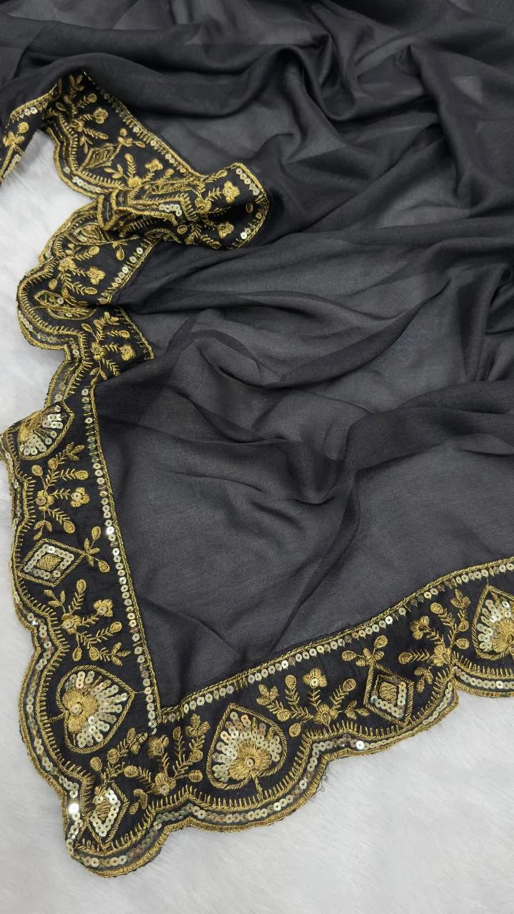 Designer Fancy Thread & Sequence Work Saree in Chinon Silk