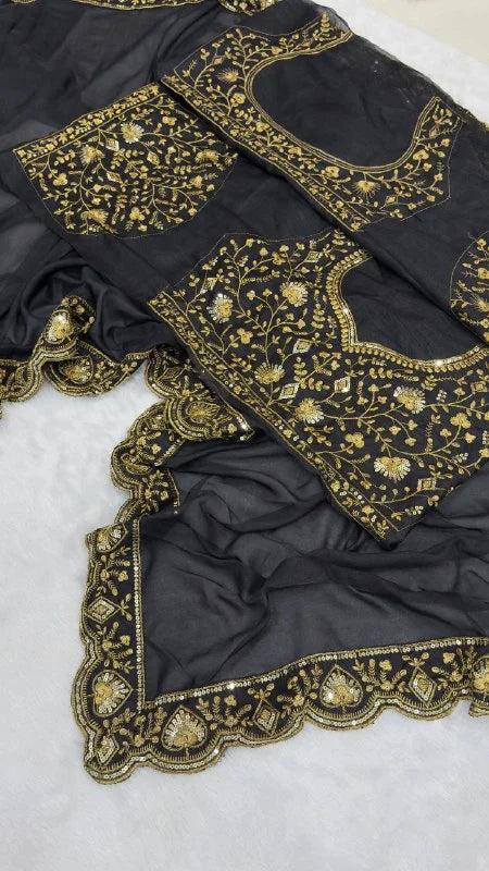 Designer Fancy Thread & Sequence Work Saree in Chinon Silk