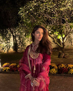 Velvet Sequence Embroidered Top with Crape Silk Pant & Organza Dupatta
