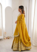 Designer Party Wear Mustard Yellow Lehenga Choli with Dupatta