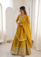 Designer Party Wear Mustard Yellow Lehenga Choli with Dupatta