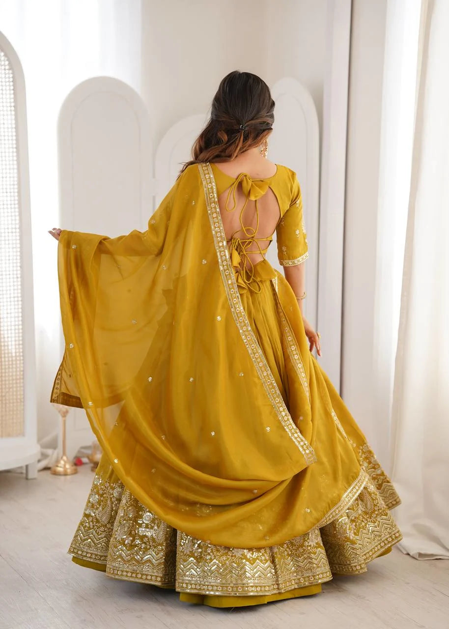 Designer Party Wear Mustard Yellow Lehenga Choli with Dupatta