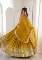Designer Party Wear Mustard Yellow Lehenga Choli with Dupatta