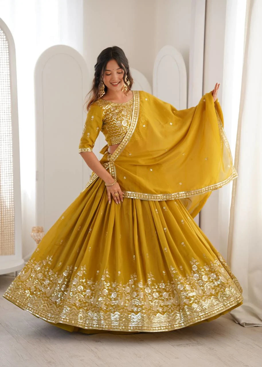 Designer Party Wear Mustard Yellow Lehenga Choli with Dupatta