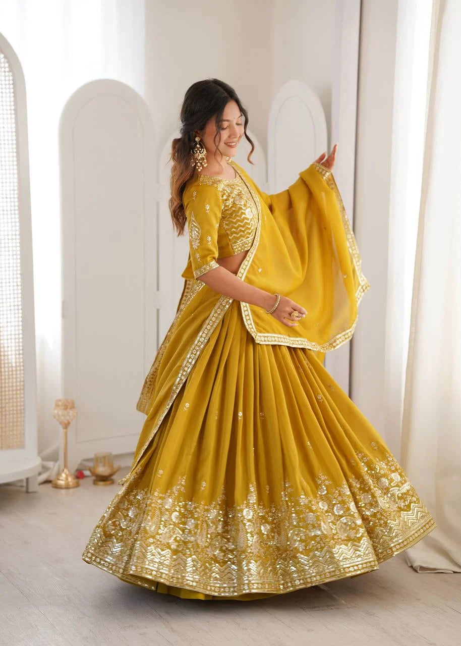 Designer Party Wear Mustard Yellow Lehenga Choli with Dupatta