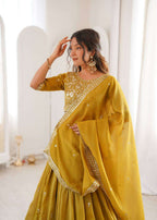 Designer Party Wear Mustard Yellow Lehenga Choli with Dupatta