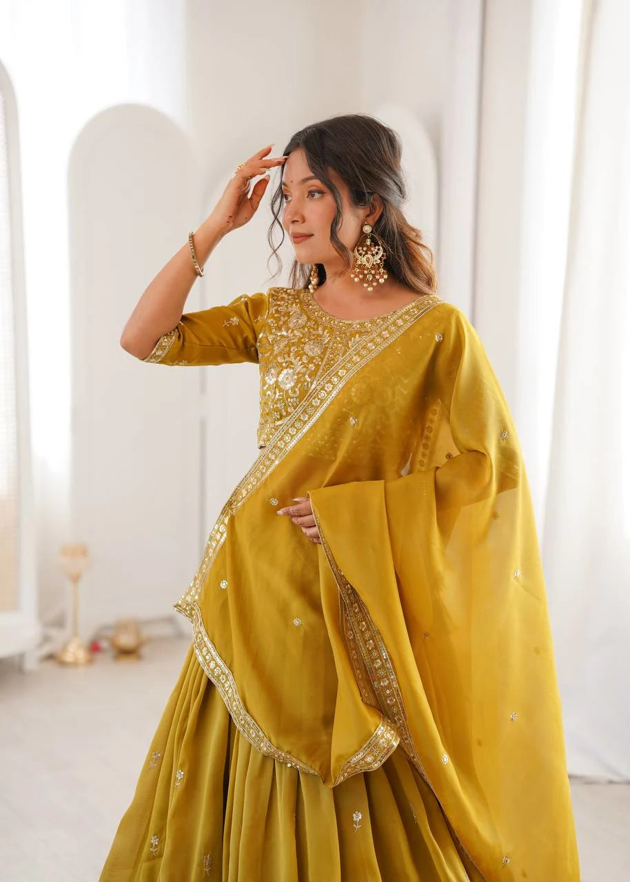 Designer Party Wear Mustard Yellow Lehenga Choli with Dupatta