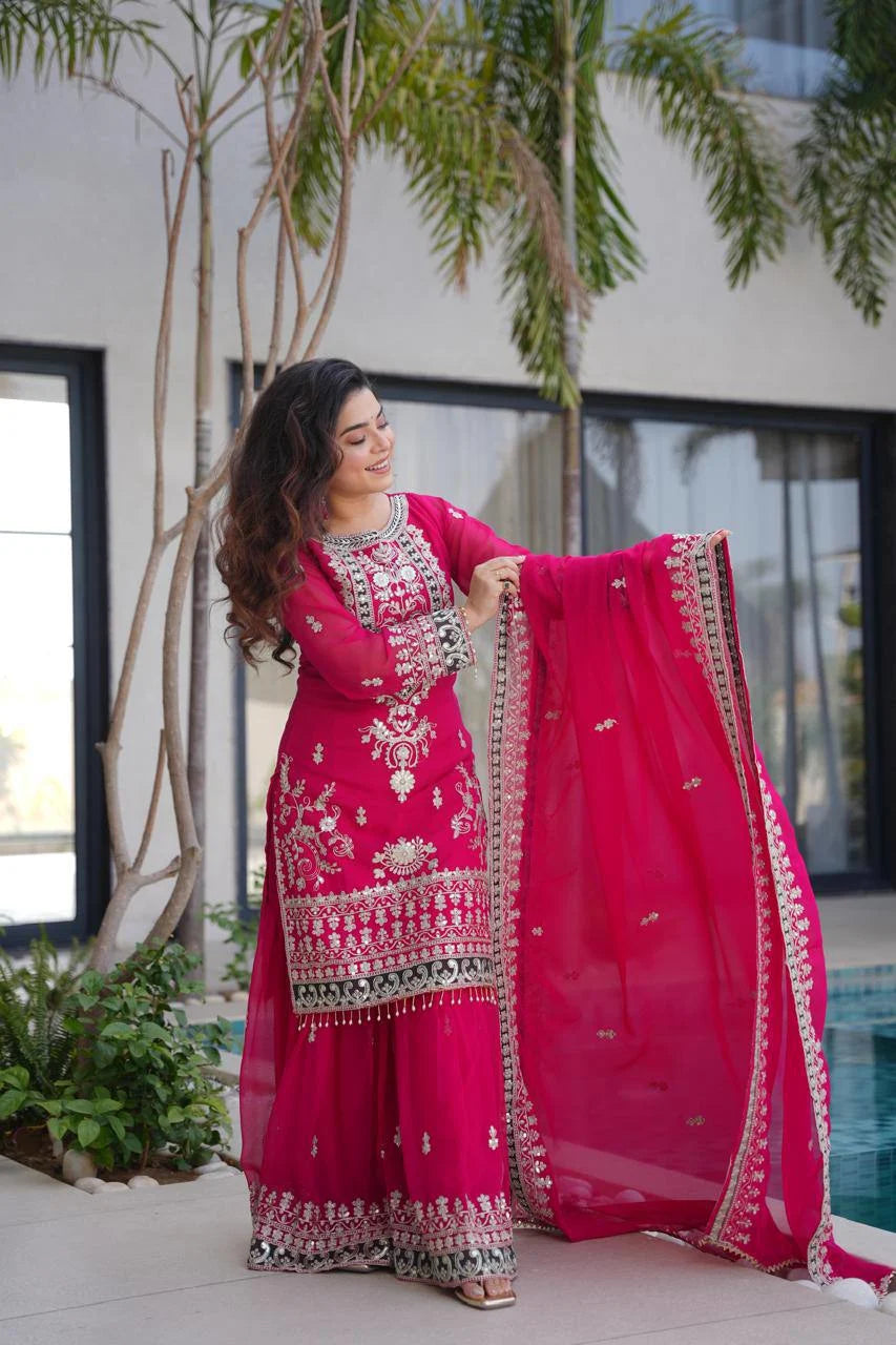 Classic Festive Style: Embroidered Georgette Suit Set with Dupatta