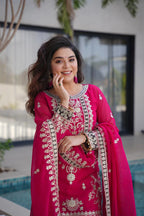 Classic Festive Style: Embroidered Georgette Suit Set with Dupatta