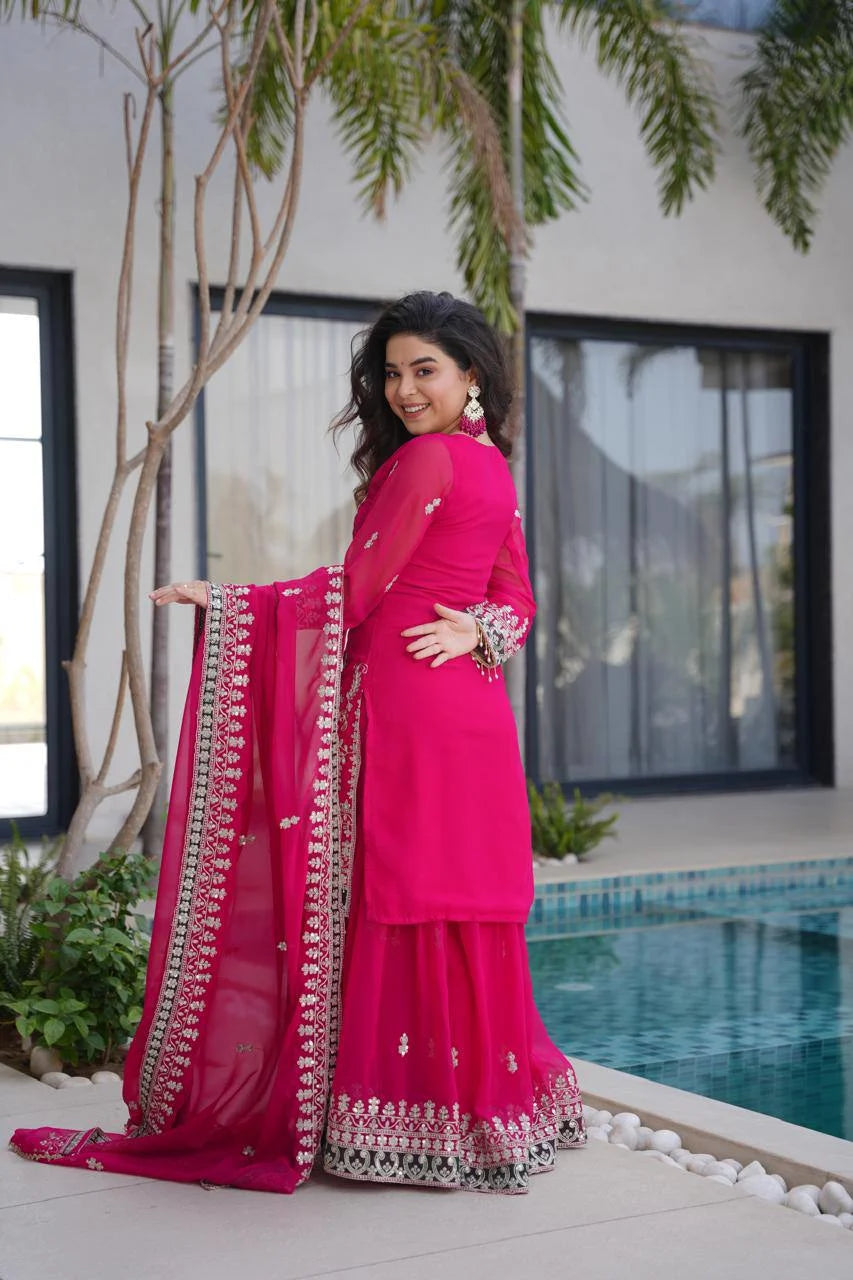 Classic Festive Style: Embroidered Georgette Suit Set with Dupatta