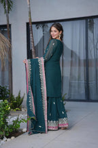 Ethnic Grace: Georgette Sequence Work 3-Piece Palazzo Ensemble