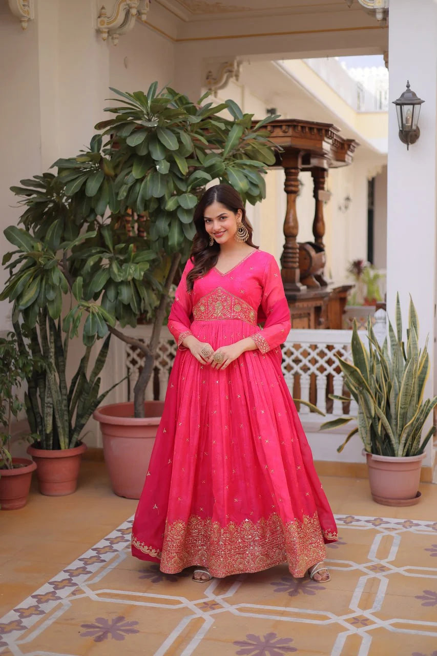 Royal Digital Printed Anarkali Suit with Zari Sequins Work Dupatta