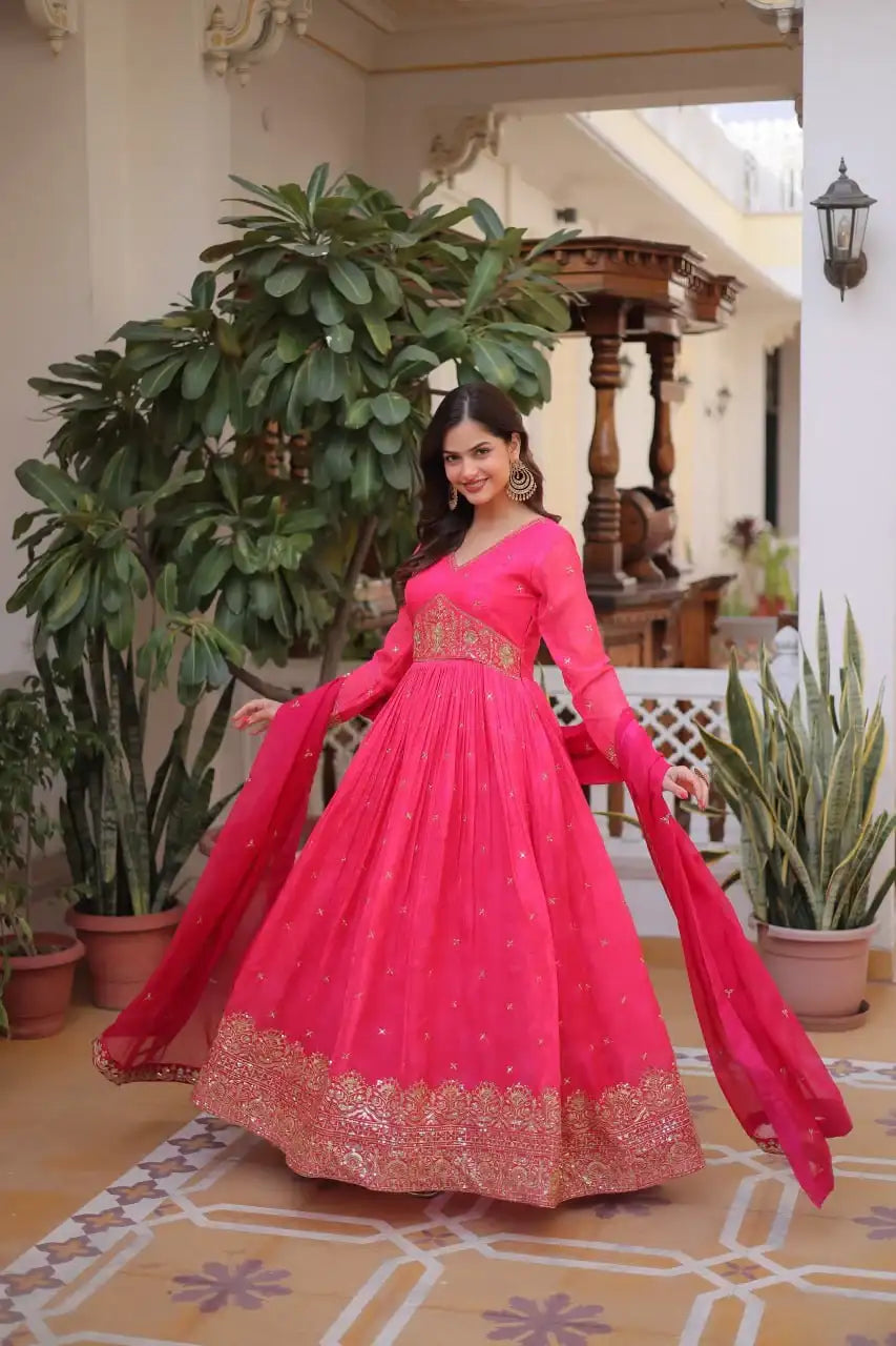 Royal Digital Printed Anarkali Suit with Zari Sequins Work Dupatta