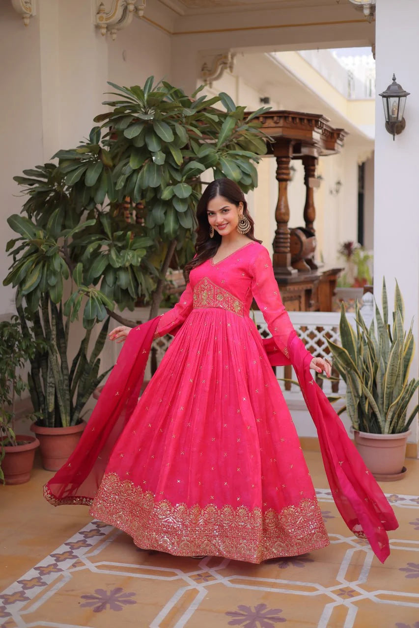 Royal Digital Printed Anarkali Suit with Zari Sequins Work Dupatta