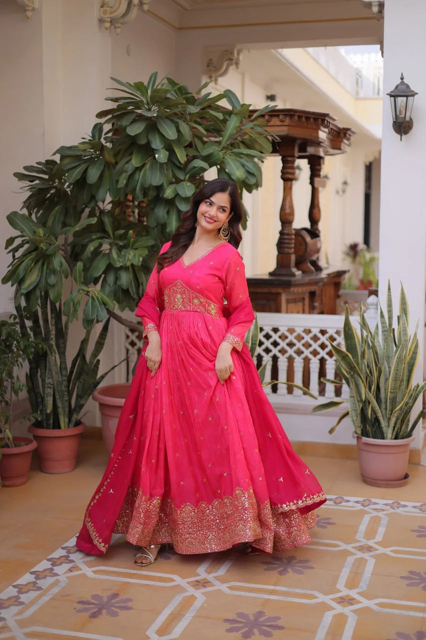 Royal Digital Printed Anarkali Suit with Zari Sequins Work Dupatta