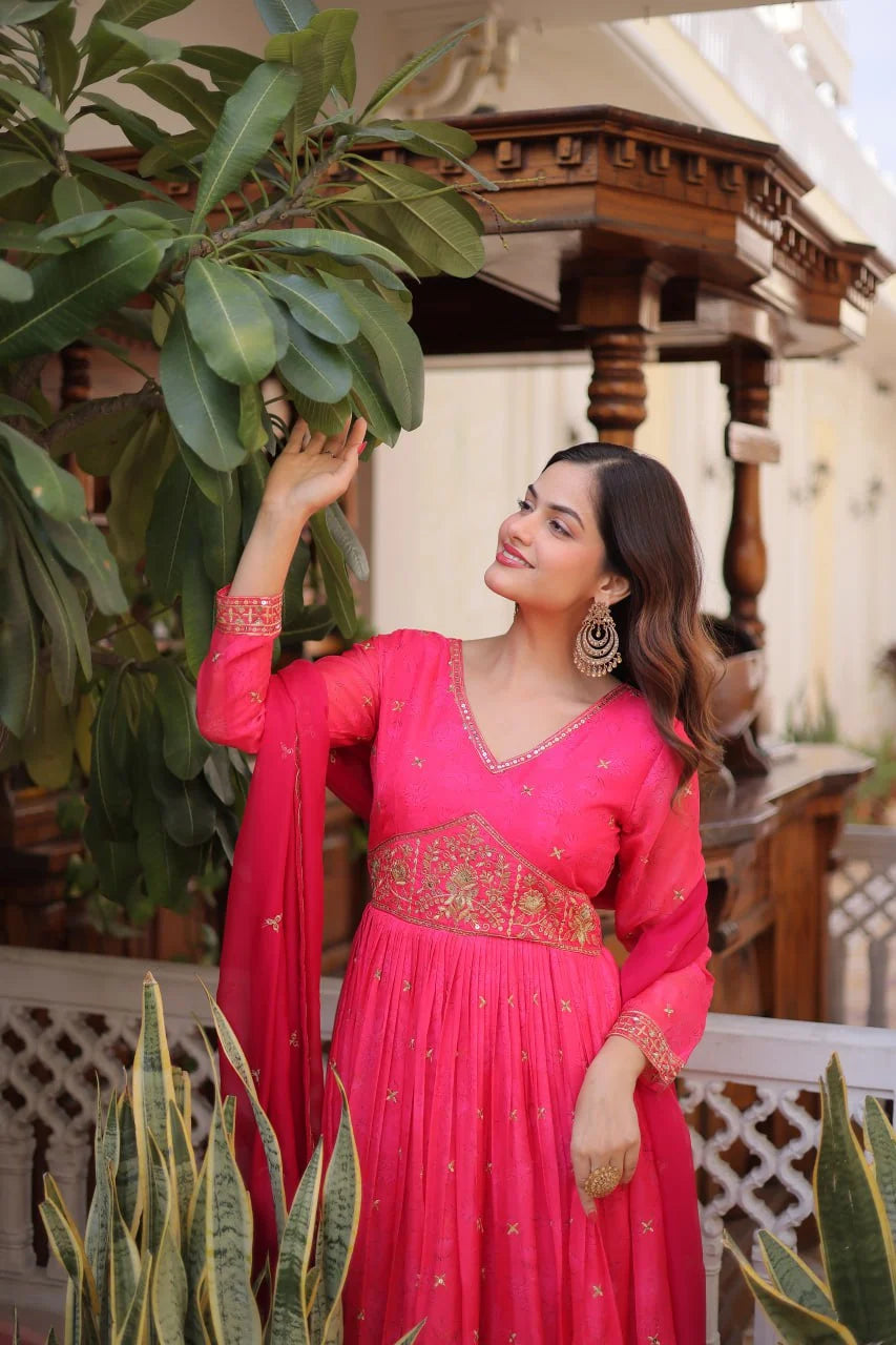 Royal Digital Printed Anarkali Suit with Zari Sequins Work Dupatta
