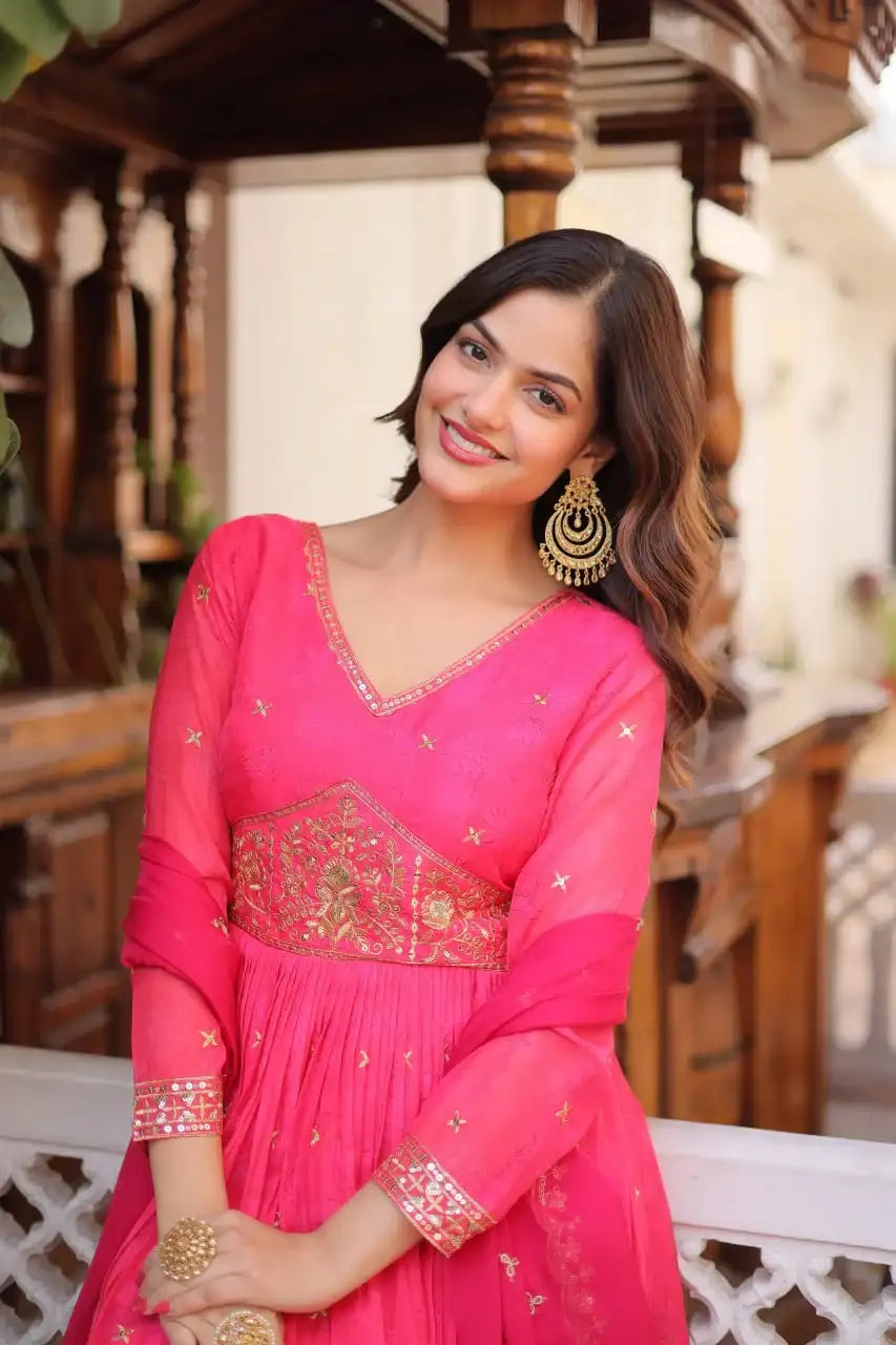 Royal Digital Printed Anarkali Suit with Zari Sequins Work Dupatta