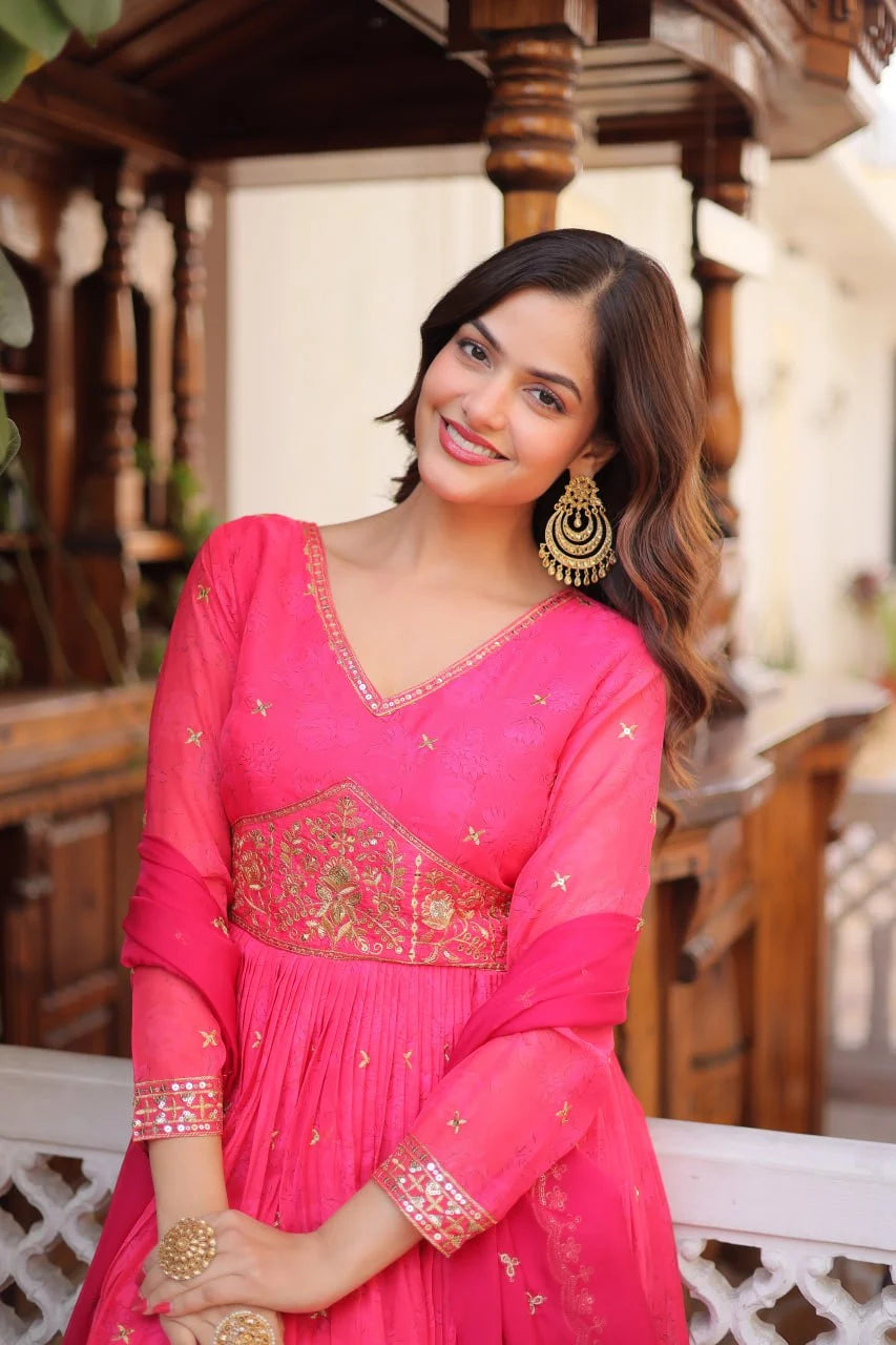 Royal Digital Printed Anarkali Suit with Zari Sequins Work Dupatta
