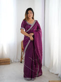Luxury Wine Silk Saree with Intricate Thread Sequnce Work & Designer Blouse