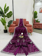 Luxury Wine Silk Saree with Intricate Thread Sequnce Work & Designer Blouse