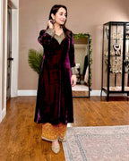Elegant Velvet Top & Plazzo with Real Mirror Work & Georgette Dupatta