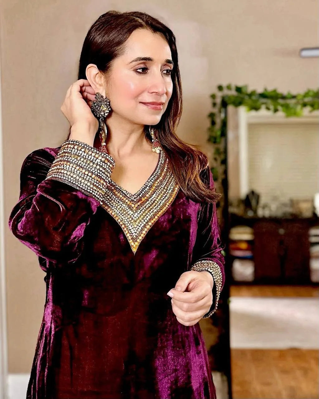Elegant Velvet Top & Plazzo with Real Mirror Work & Georgette Dupatta