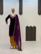 Elegant Velvet Top & Plazzo with Real Mirror Work & Georgette Dupatta
