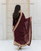 Designer Velvet Embroidery Sequence Work Set with Dupatta