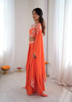 Bold & Beautiful Orange Dhoti Set with Designer Choli & Shrug