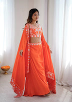 Bold & Beautiful Orange Dhoti Set with Designer Choli & Shrug