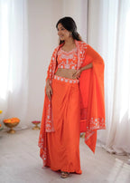 Bold & Beautiful Orange Dhoti Set with Designer Choli & Shrug