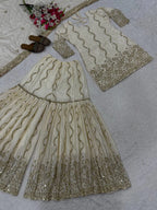 Eid Special Cream Chinon Silk Embroidered Sharara Suit With Dupatta
