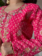 Printed Chinon Kurti Sharara Set with Embroidery & Diamond Work