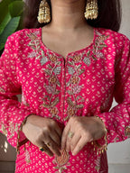 Printed Chinon Kurti Sharara Set with Embroidery & Diamond Work