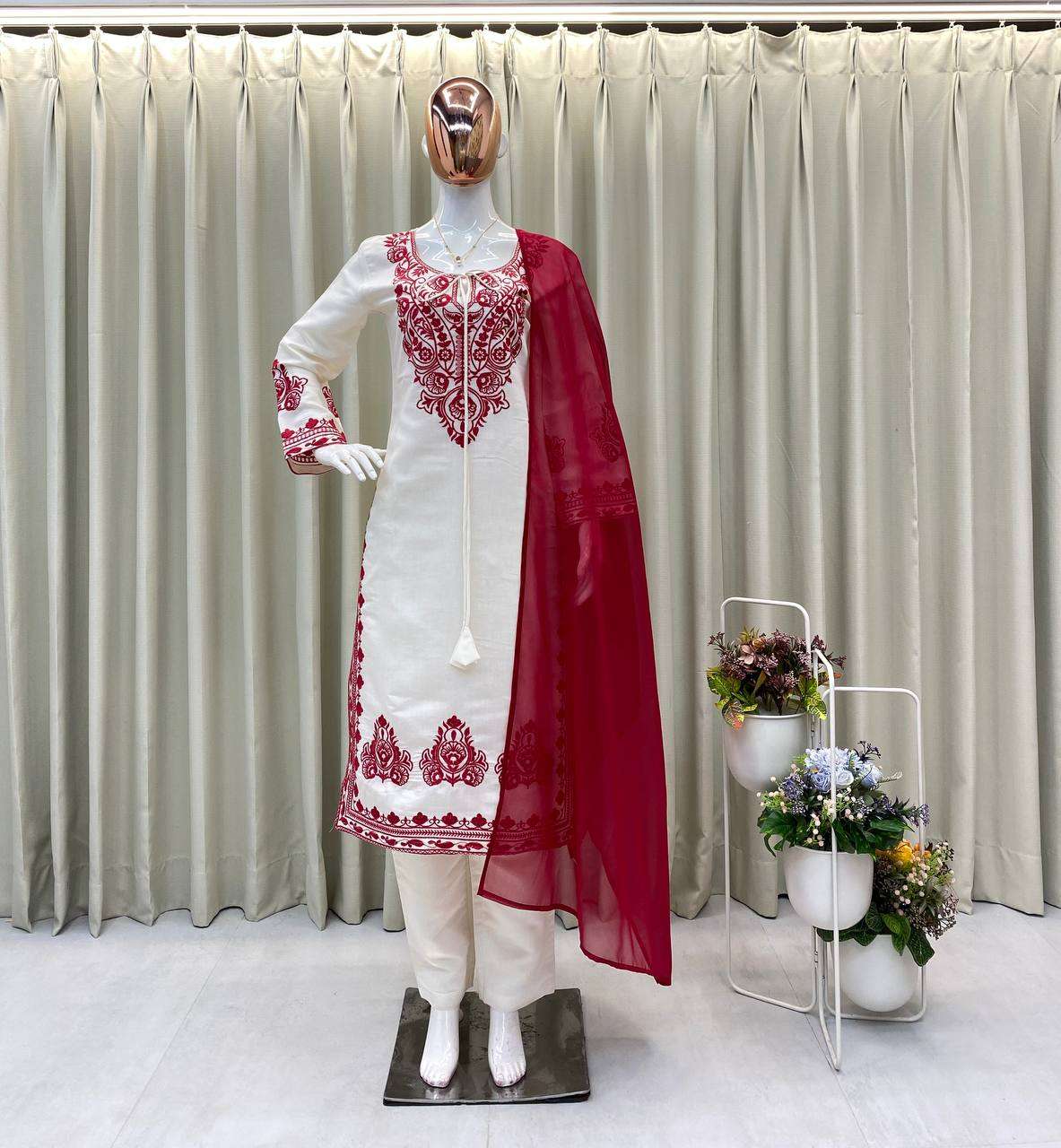 Timeless Charm – Roman Silk Embroidery Suit for Women