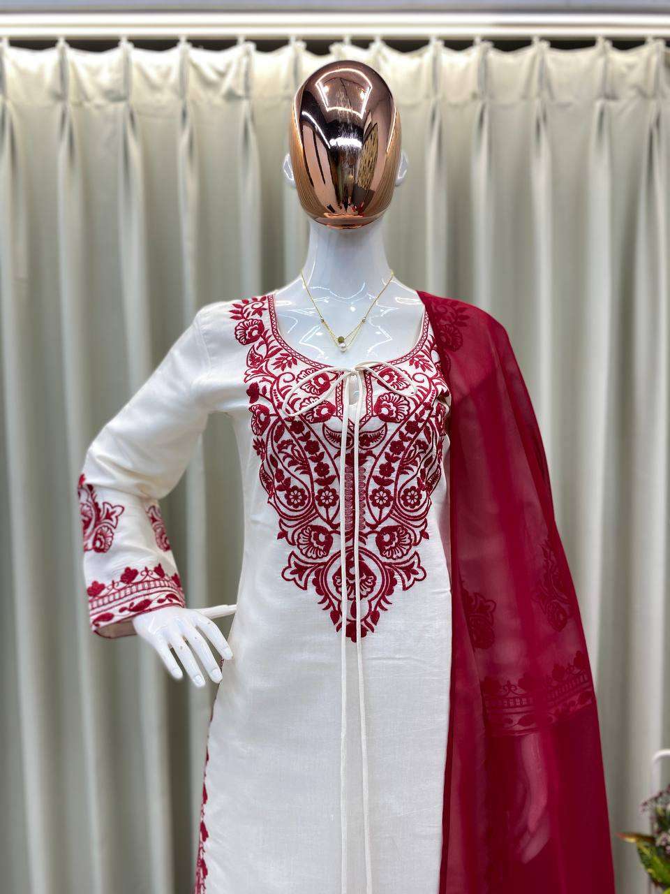 Timeless Charm – Roman Silk Embroidery Suit for Women